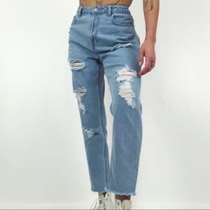 H&M LOVES COACHELLA  Distressed High Rise Mom Jeans size 12